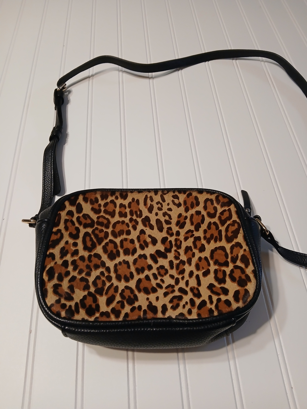 Leopard Print Crossbody Bag with Black Trim by
